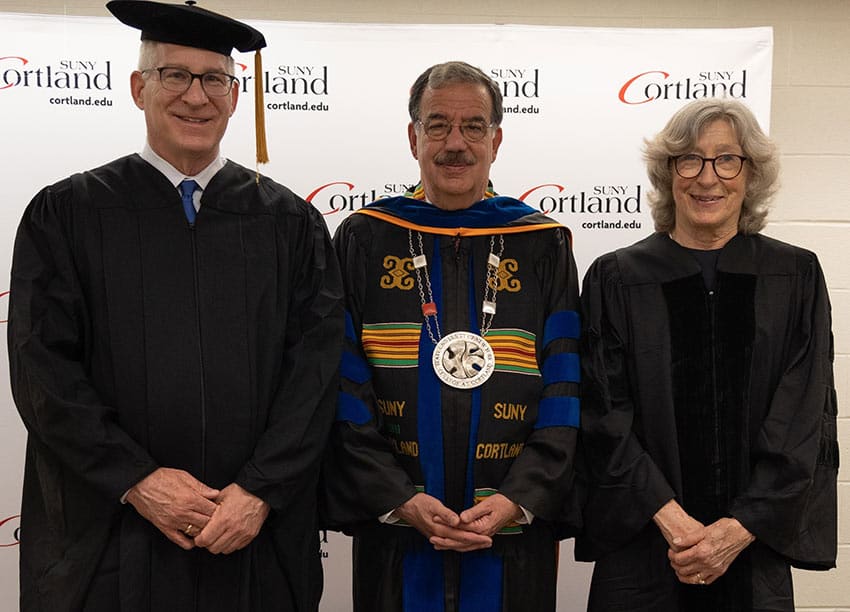 President Bitterbaum with honorary degree candidates wearing the DiGiusto medallion